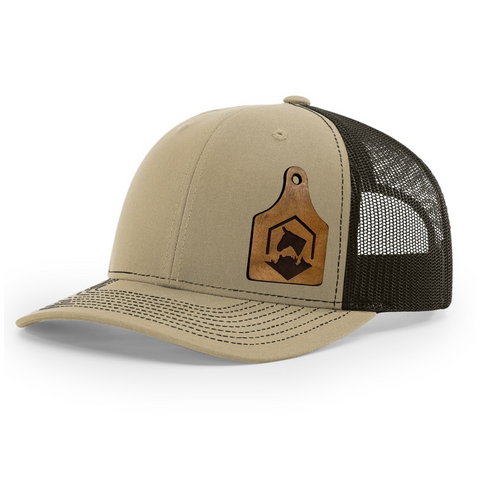 Khaki Broncs and Donks Leather Cow Tag Cap